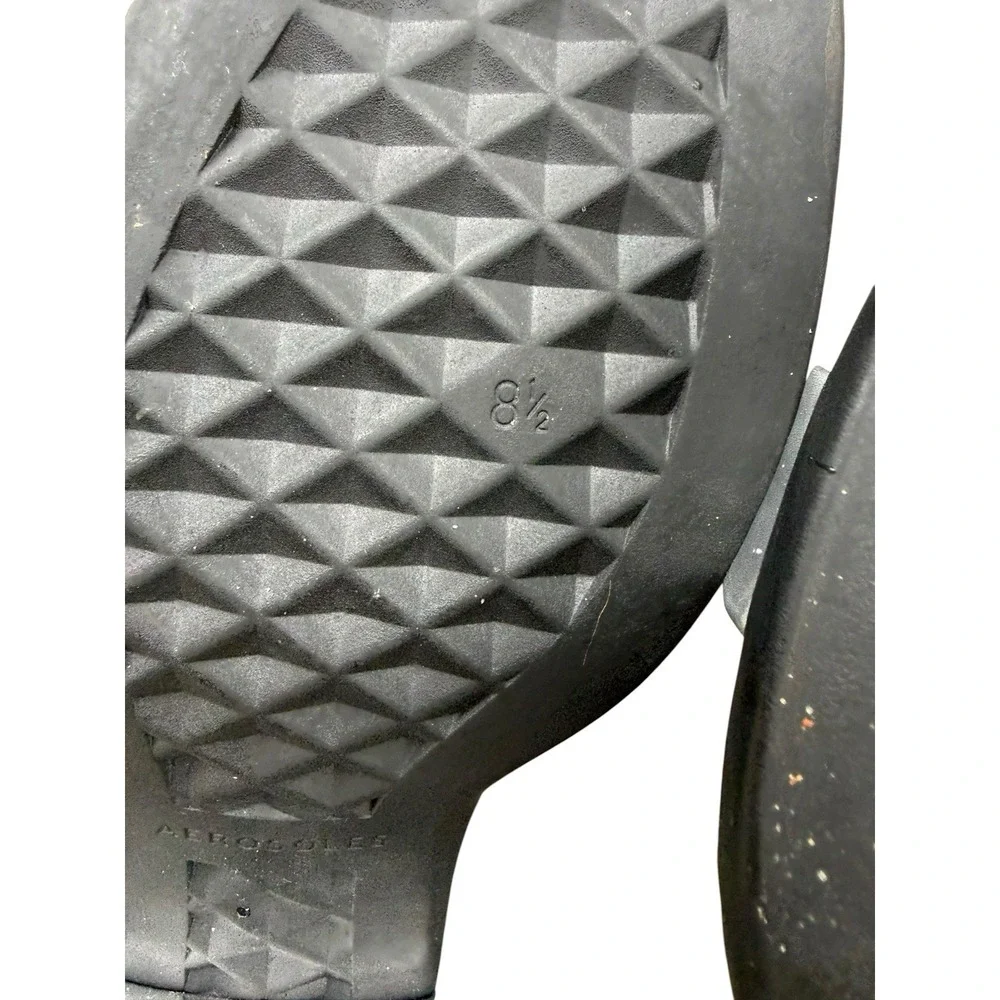 Aerosoles Dove Sandals 8.5M Silver Metallic Mirror Block Heel Buckle Comfort